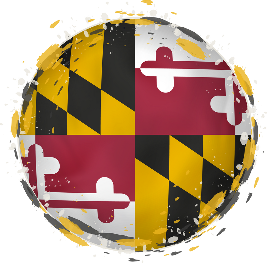 Round Grunge Flag of Maryland US State with Splashes in Flag Col